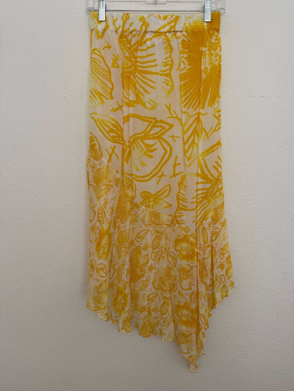 Anthropologie Yellow Floral Asymmetrical Maxi Skirt